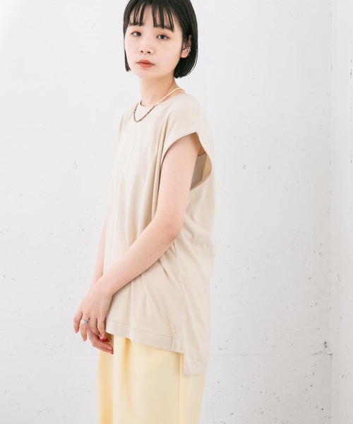 KBF（ケイビーエフ）の「『UR TECH』+抗菌 オーバーサイズコットンタンクトップ（Tシャツ/カットソー・レディース・ベージュ/ブラック/オフホワイト・ONE）」の21枚目の写真