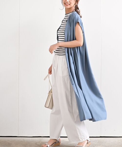 rps（アールピーエス）の「レーヨン前開きフレンチスリーブワンピース（ワンピース・レディース・オフホワイト/ブラック/ダークブラウン/ダークグリーン/ブルーグリーン/チャコールグレー/グレイッシュブルー・M/フリー）」の10枚目の写真