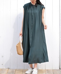 レーヨン前開きフレンチスリーブワンピース