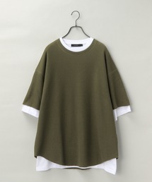 <ワッフルT×無地Tセット>ワッフルレイヤードTシャツ/5分袖/952953