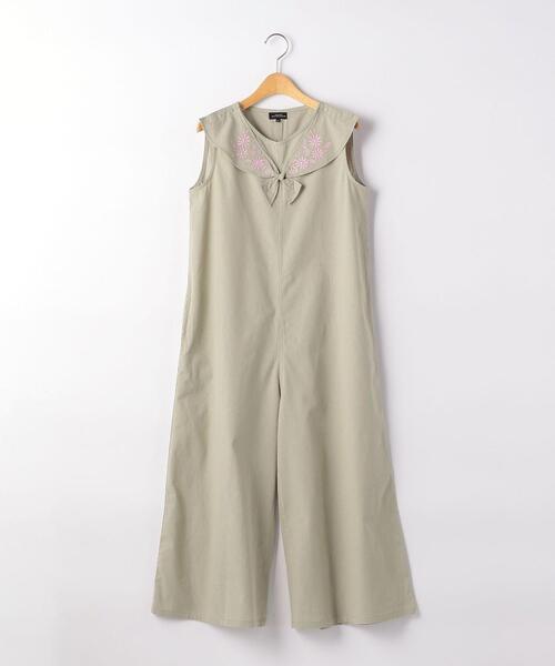 green label relaxing(グリーンレーベルリラクシング)の「【ジュニア】TJ GLR 刺繍 サロペット(つなぎ/オールインワン・キッズ・モカ/オリーブ・155cm/145cm)」の2枚目の写真