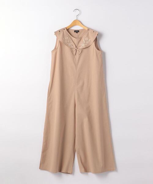 green label relaxing(グリーンレーベルリラクシング)の「【ジュニア】TJ GLR 刺繍 サロペット(つなぎ/オールインワン・キッズ・モカ/オリーブ・155cm/145cm)」の1枚目の写真