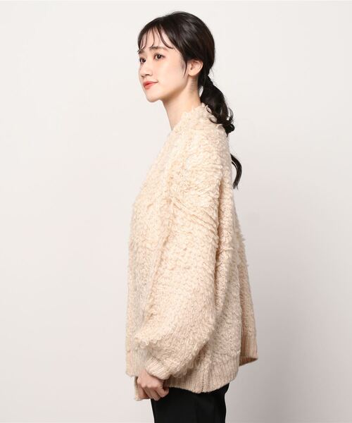 Per sist ence(パーシエンス)の「Per sist ence/パーシエンス 3GGモヘアループ編み カーディガン(カーディガン/ボレロ・レディース・ホワイト/ブラック/ブラウン・FREE)」の4枚目の写真