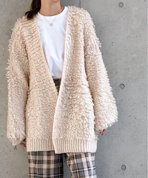 Per sist ence(パーシエンス)の「Per sist ence/パーシエンス 3GGモヘアループ編み カーディガン(カーディガン/ボレロ・レディース・ホワイト/ブラック/ブラウン・FREE)」の2枚目の写真