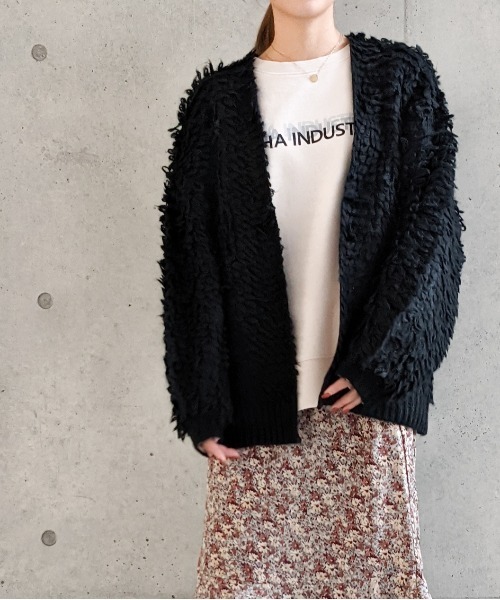 Per sist ence(パーシエンス)の「Per sist ence/パーシエンス 3GGモヘアループ編み カーディガン(カーディガン/ボレロ・レディース・ホワイト/ブラック/ブラウン・FREE)」の3枚目の写真