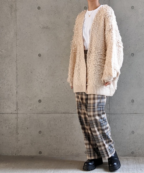 Per sist ence(パーシエンス)の「Per sist ence/パーシエンス 3GGモヘアループ編み カーディガン(カーディガン/ボレロ・レディース・ホワイト/ブラック/ブラウン・FREE)」の7枚目の写真