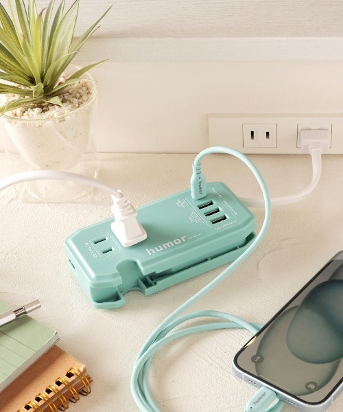 Hamee（ハミィ）の「humor handy Plus AC PD30W対応 USB タップ 電源タップ コンセント差込口2口 USB-A 3ポート USB-C 1ポート 延長コード PSE技術基準適合（スマホグッズ・レディース・チャコールグレー/クリーム/マスタード/カーキオリーブ/ミント/ベージュ/クリアイエロー/マジェンタ/シアン・FREE）」の4枚目の写真
