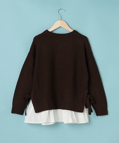 Lindsay（リンジィ）の「裾フリルフェイクレイヤードニット（ニット/セーター・キッズ・ダークブラウン/プラム・S/L/M）」の5枚目の写真