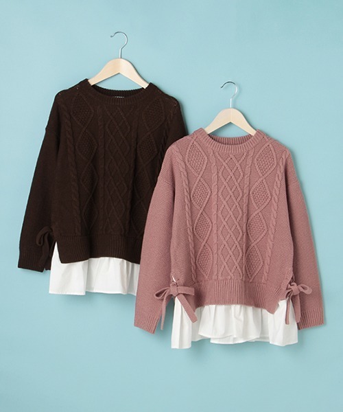 Lindsay（リンジィ）の「裾フリルフェイクレイヤードニット（ニット/セーター・キッズ・ダークブラウン/プラム・S/L/M）」の9枚目の写真