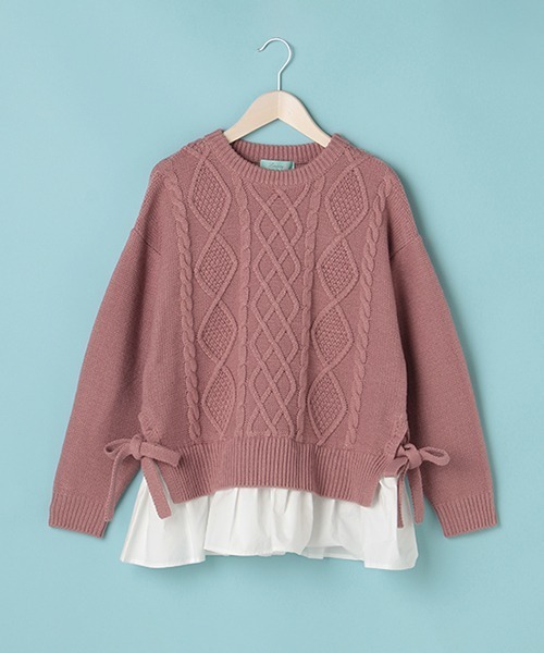 Lindsay（リンジィ）の「裾フリルフェイクレイヤードニット（ニット/セーター・キッズ・ダークブラウン/プラム・S/L/M）」の10枚目の写真