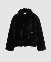 “PLANET OF POETS“ HANDPRINT FAUX FUR COAT