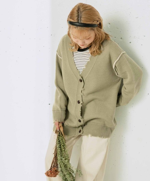 mikke（ミッケ）の「リバーシブル配色ダメージニットカーディガン