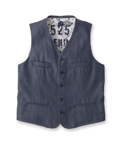 40ｃｔ＆525（フォーティーカラッツアンドゴーニーゴ）の「◆リサイクルポリエステルデニムベスト（ベスト・メンズ・ネイビー・02/03）」の11枚目の写真