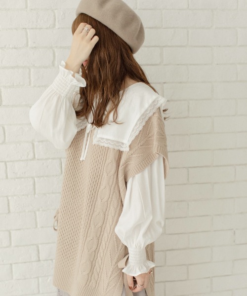 Mysa&Liina by yuririn(ミーサリーナバイユリリン)の「BIG衿ブラウス×ニットベストセット(ベスト・レディース・ブラウン/グレイッシュベージュ/ベージュ・M)」の8枚目の写真