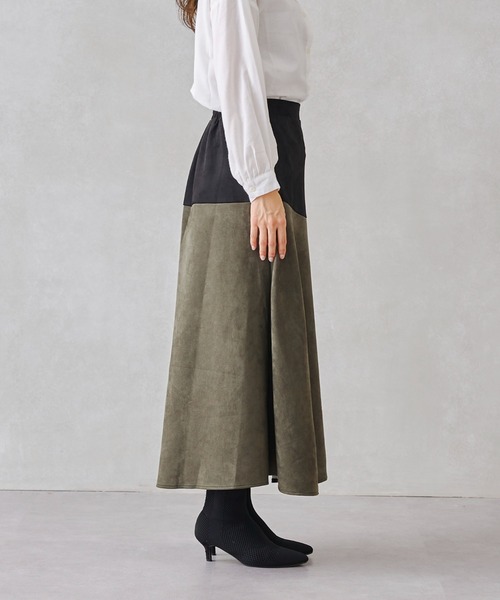 Chez toi(シェトワ)の「【WEB限定】スエードボンディング×ヒョウ柄配色スカート(スカート・レディース・カーキ/キャメル・FREE)」の6枚目の写真