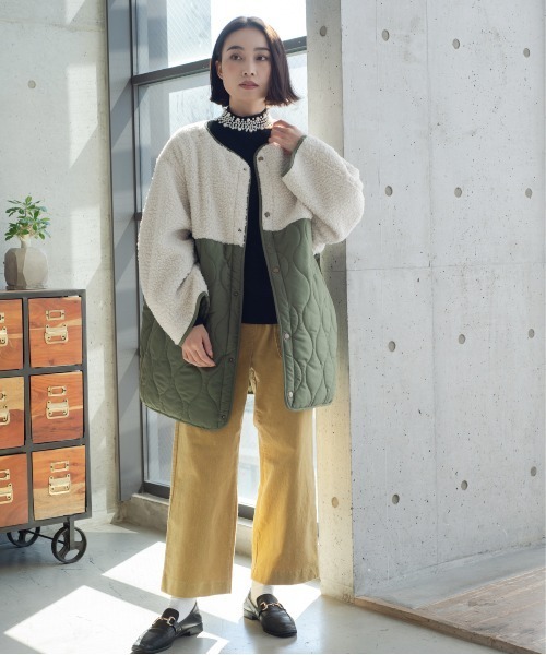 Meli rich(メリーリッチ)の「マットタフタ×ボア切替M65ショートコート(ミリタリージャケット・レディース・ブラック/アイボリー/カーキ/ベージュ系その他/グリーン系その他/グレイッシュベージュ/カーキ系2/カーキ系/ブラック系/ホワイト/ベージュ系/ベージュ系2・MEDIUM)」の20枚目の写真