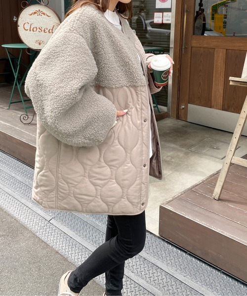 Meli rich(メリーリッチ)の「マットタフタ×ボア切替M65ショートコート(ミリタリージャケット・レディース・ブラック/アイボリー/カーキ/ベージュ系その他/グリーン系その他/グレイッシュベージュ/カーキ系2/カーキ系/ブラック系/ホワイト/ベージュ系/ベージュ系2・MEDIUM)」の17枚目の写真