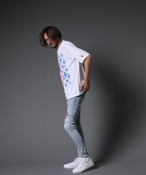 STUD MUFFIN（スタッドマフィン）の「mt7532-5.6ozコットン天竺グラデーションフォームpt ワイドシルエット SS Tシャツ（Tシャツ/カットソー・メンズ・ホワイト/ブラック/ブルー・2/3/4）」の7枚目の写真