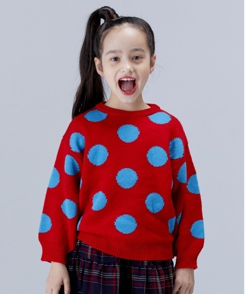 A BOND（アボンド）の「【おうちで洗えるニット】ドットセーター（kids/XS～LL）（ニット/セーター・キッズ・ネイビー/レッド・LL/S/M/L/XS）」の2枚目の写真