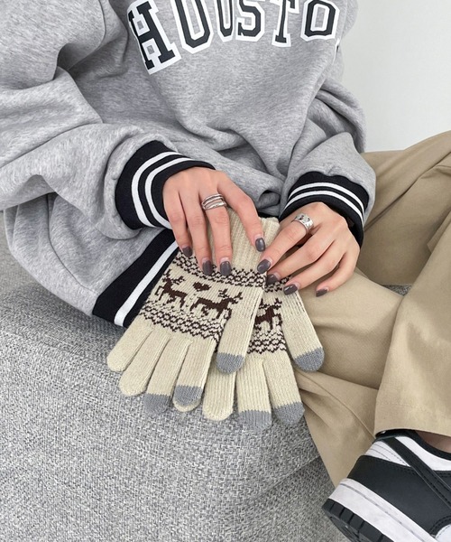 me+em select(ミームセレクト)の「アニマルニット手袋(手袋・レディース・ネイビー/ブラック/アイボリー/チャコールグレー・FREE)」の9枚目の写真