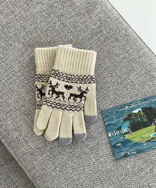 me+em select(ミームセレクト)の「アニマルニット手袋(手袋・レディース・ネイビー/ブラック/アイボリー/チャコールグレー・FREE)」の5枚目の写真