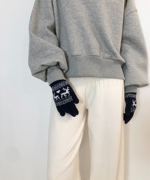 me+em select(ミームセレクト)の「アニマルニット手袋(手袋・レディース・ネイビー/ブラック/アイボリー/チャコールグレー・FREE)」の19枚目の写真