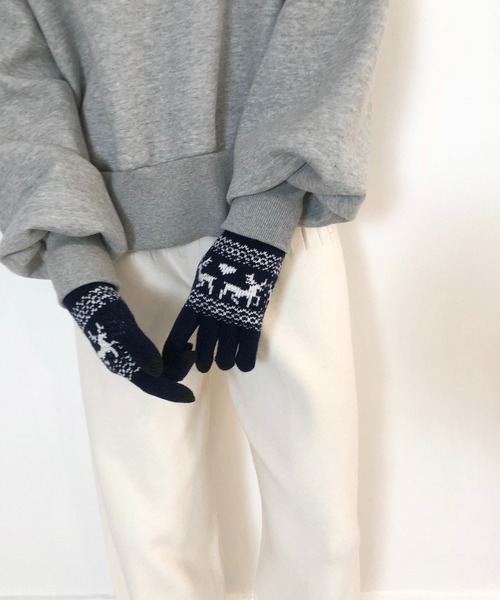 me+em select(ミームセレクト)の「アニマルニット手袋(手袋・レディース・ネイビー/ブラック/アイボリー/チャコールグレー・FREE)」の15枚目の写真