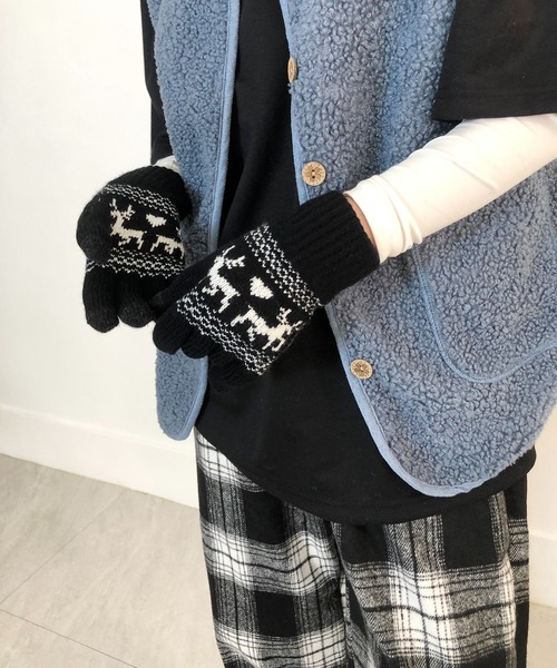 me+em select(ミームセレクト)の「アニマルニット手袋(手袋・レディース・ネイビー/ブラック/アイボリー/チャコールグレー・FREE)」の16枚目の写真