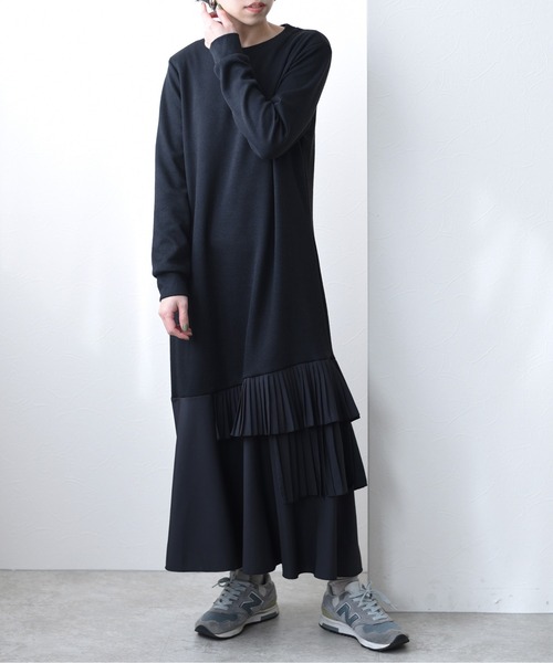 Eimee Law(エイミーロウ)の「裾プリーツリブOP(ワンピース・レディース・ブラック/オフホワイト・38)」の2枚目の写真