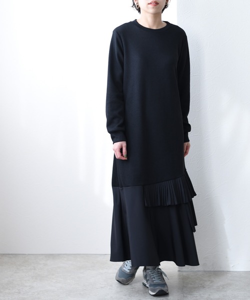 Eimee Law(エイミーロウ)の「裾プリーツリブOP(ワンピース・レディース・ブラック/オフホワイト・38)」の4枚目の写真