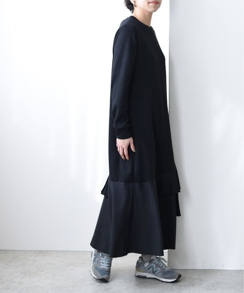 Eimee Law(エイミーロウ)の「裾プリーツリブOP(ワンピース・レディース・ブラック/オフホワイト・38)」の8枚目の写真
