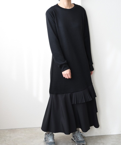 Eimee Law(エイミーロウ)の「裾プリーツリブOP(ワンピース・レディース・ブラック/オフホワイト・38)」の9枚目の写真