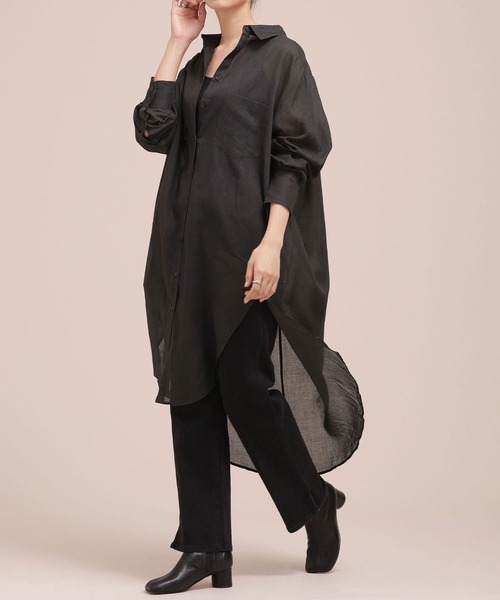 Mes Demoiselles...(メドモワゼル)の「Mes Demoiselles/ロングシャツ/SHIRT HOLLAND(シャツ/ブラウス・レディース・ブラック/カーキ・1)」の2枚目の写真