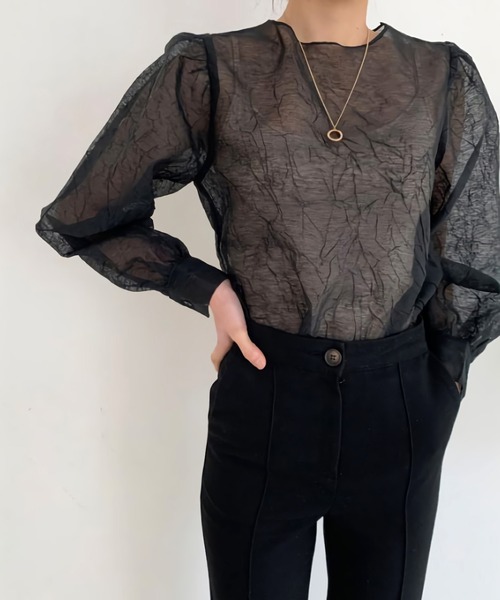 Dita Muaj.(ディータムアージュ)の「ビショップスリーブシースルートップス(シャツ/ブラウス・レディース・ブラック/アイボリー/ホワイト・FREE)」の3枚目の写真