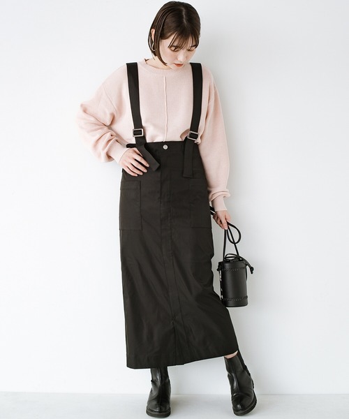 haco!（ハコ）の「欲しいのはワンパク感じゃなく大人っぽさ！着映えと着まわし力はそのまま　女性らしさをぐっとプラス！ストレートシルエットのサロペットスカート by who made me（サロペット/オーバーオール・レディース・ブラック・SMALL/X-LARGE/MEDIUM/LARGE）」の9枚目の写真