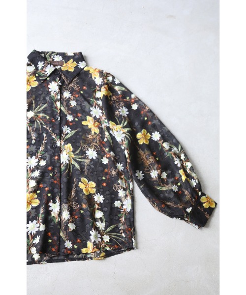 cawaii(カワイイ)の「(黒)ドットとお花の柄合わせシアーブラウストップス(シャツ/ブラウス・レディース・ブラック・FREE)」の16枚目の写真