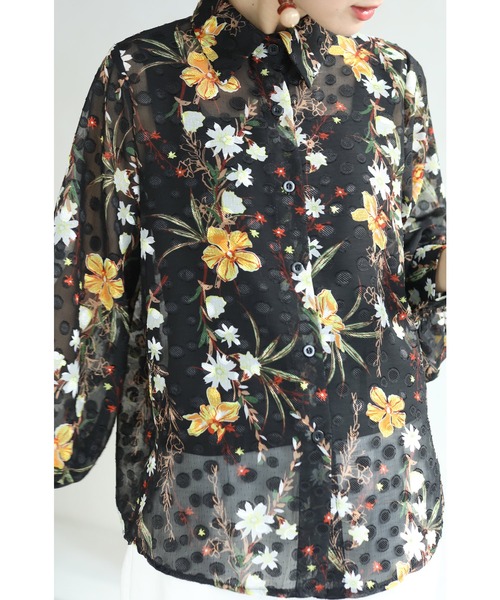 cawaii(カワイイ)の「(黒)ドットとお花の柄合わせシアーブラウストップス(シャツ/ブラウス・レディース・ブラック・FREE)」の18枚目の写真