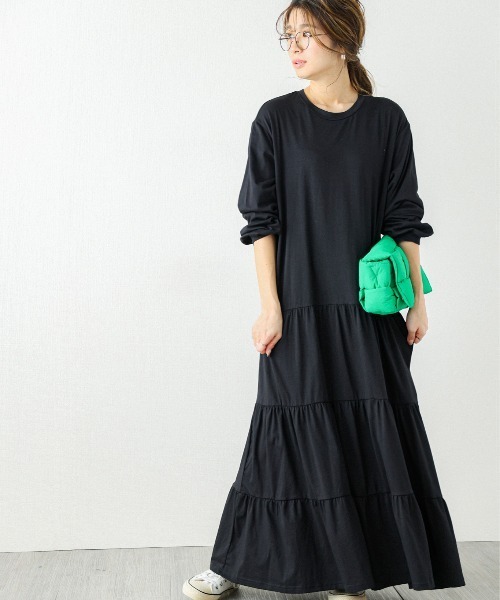 バックロゴティアードロングワンピース