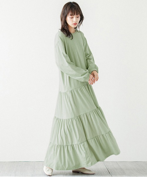 【ダイアグラム】ベージュ ティアードロングワンピース ダイアグラム】ベージュ ティアードロングワンピース