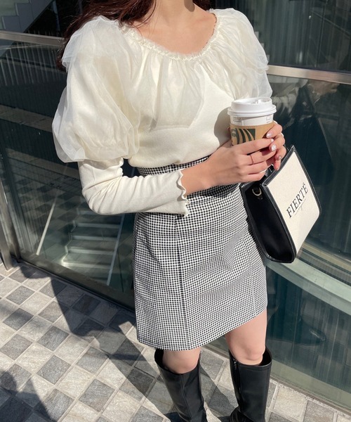 one after another NICE CLAUP(ワンアフターアナザーナイスクラップ)の「テレコチュールトップス(Tシャツ/カットソー・レディース・ベージュ/アイボリー/モカ・FREE)」の2枚目の写真