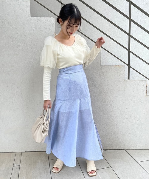 one after another NICE CLAUP(ワンアフターアナザーナイスクラップ)の「テレコチュールトップス(Tシャツ/カットソー・レディース・ベージュ/アイボリー/モカ・FREE)」の4枚目の写真
