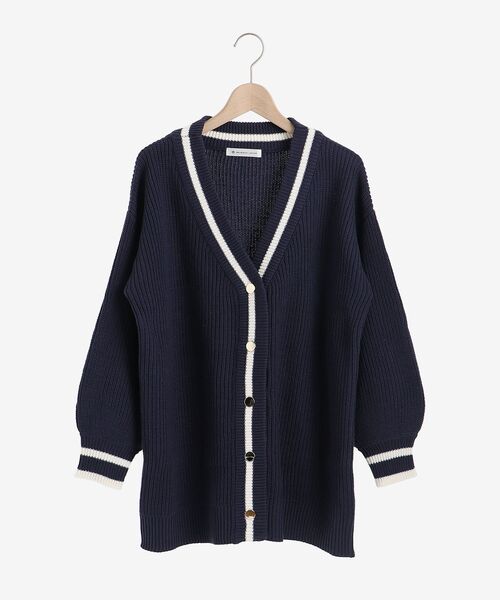 MAJESTIC LEGON(マジェスティックレゴン)の「バイカラーラインミディカーディガン(カーディガン/ボレロ・レディース・アイボリー/グリーン/ネイビー・MEDIUM)」の3枚目の写真