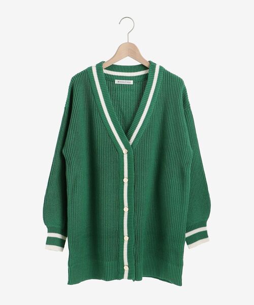 MAJESTIC LEGON(マジェスティックレゴン)の「バイカラーラインミディカーディガン(カーディガン/ボレロ・レディース・アイボリー/グリーン/ネイビー・MEDIUM)」の1枚目の写真