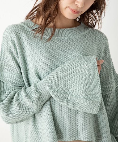MILLION CARATS（ミリオンカラッツ）の「フレアスリーブショートニット（ニット/セーター・レディース・ベージュ/カーキ/サックスブルー・FREE）」の11枚目の写真