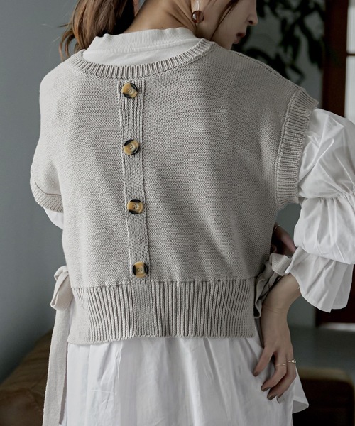 Fashion Letter（ファッションレター）の「レイヤードデザインドッキングニットベストブラウス（シャツ/ブラウス・レディース・ブルー/グレイッシュベージュ/ブラック・M）」の21枚目の写真