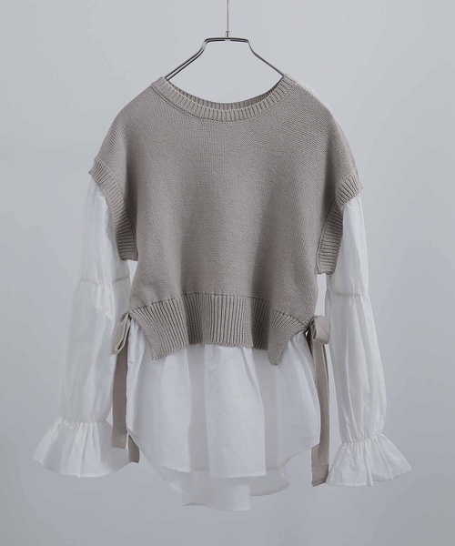 Fashion Letter（ファッションレター）の「レイヤードデザインドッキングニットベストブラウス（シャツ/ブラウス・レディース・ブルー/グレイッシュベージュ/ブラック・M）」の17枚目の写真