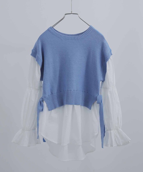Fashion Letter（ファッションレター）の「レイヤードデザインドッキングニットベストブラウス（シャツ/ブラウス・レディース・ブルー/グレイッシュベージュ/ブラック・M）」の18枚目の写真