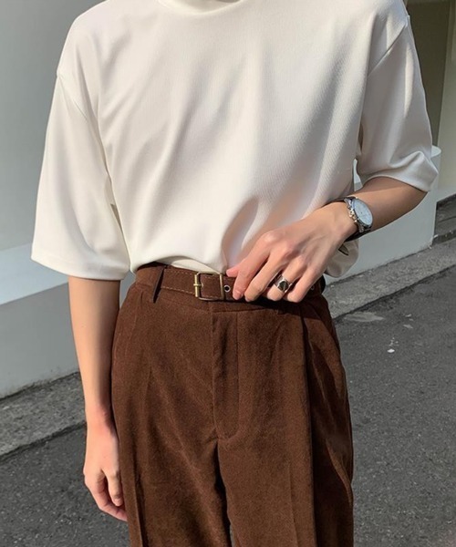 NOWLE(ノウル)の「【NOWLE】ハーフ ハイネック 半袖 Tシャツ(Tシャツ/カットソー・メンズ・ホワイト/ブラック・MEDIUM/LARGE/X-LARGE/XX-LARGE)」の6枚目の写真