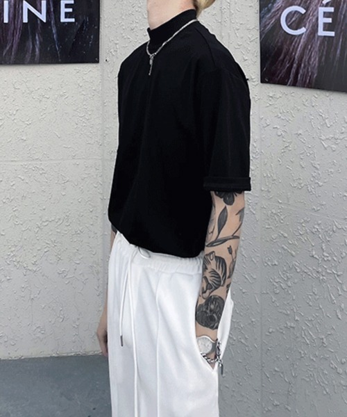 NOWLE(ノウル)の「【NOWLE】ハーフ ハイネック 半袖 Tシャツ(Tシャツ/カットソー・メンズ・ホワイト/ブラック・MEDIUM/LARGE/X-LARGE/XX-LARGE)」の14枚目の写真