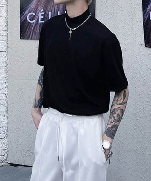 NOWLE(ノウル)の「【NOWLE】ハーフ ハイネック 半袖 Tシャツ(Tシャツ/カットソー・メンズ・ホワイト/ブラック・MEDIUM/LARGE/X-LARGE/XX-LARGE)」の15枚目の写真